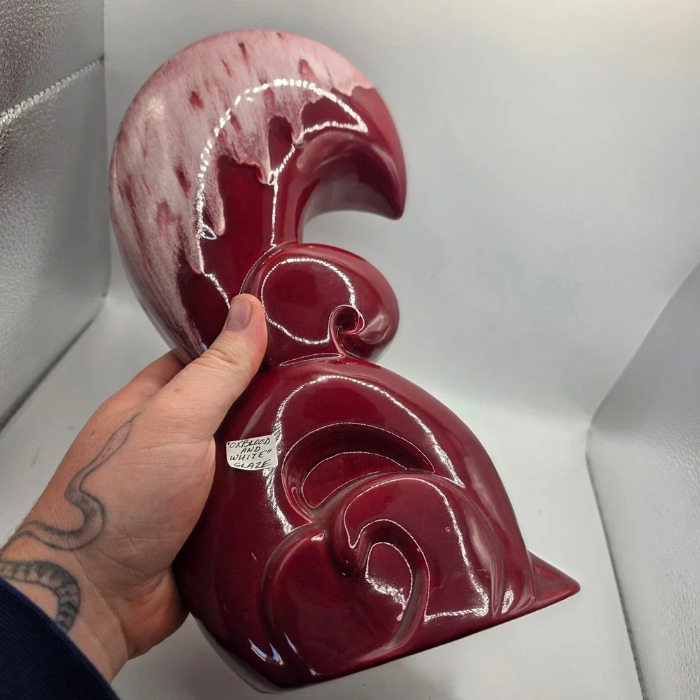 Vintage Royal Haeger 933 USA Oxblood Burgundy White Drip Glaze MCM Art Pottery